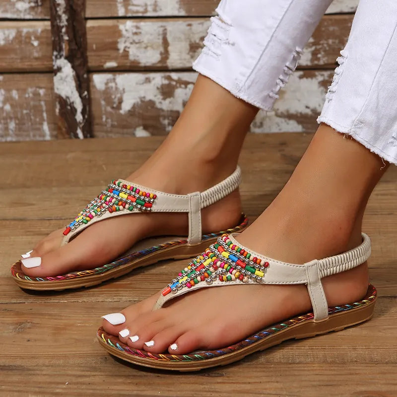 Beaded sandals strap beadwork detail