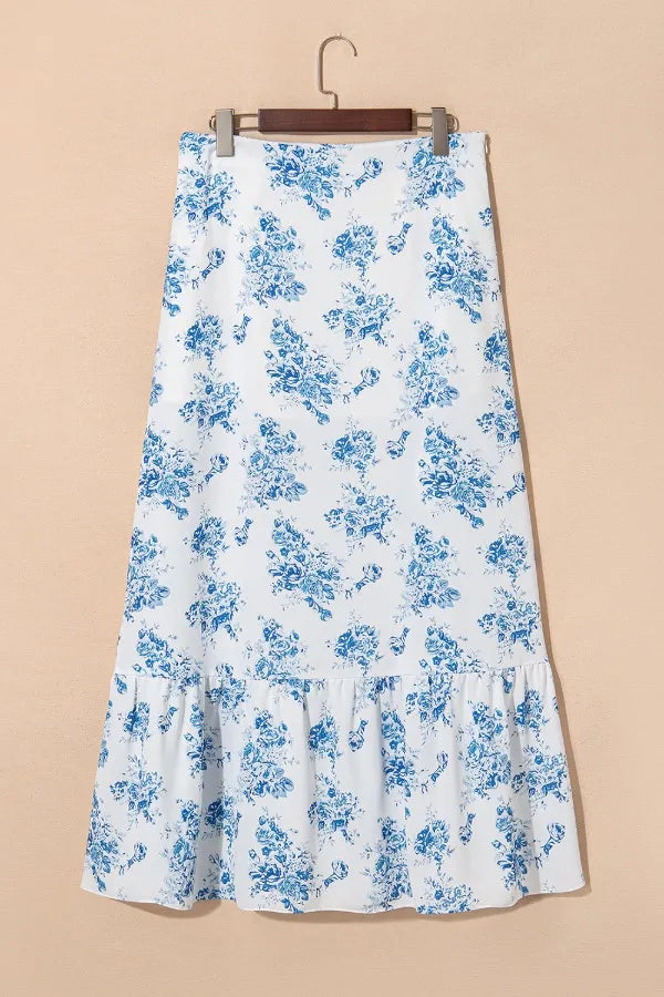 Split Asymmetrical Ruffled Printed Skirt, view 7