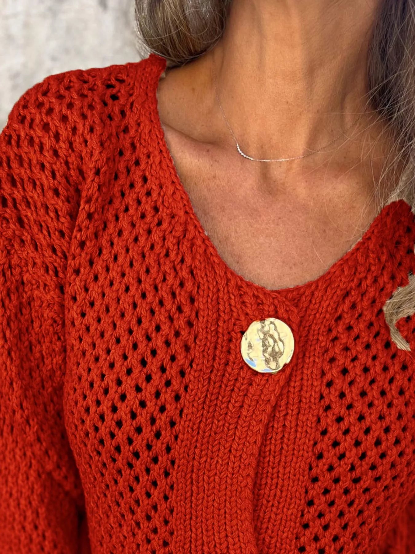 Crochet Button Up Long Sleeve Cardigan - Fashorio