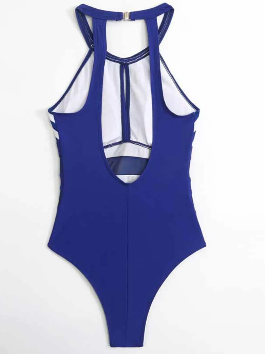 Mesh Detail Backless Striped One-Piece Swimsuit - Fashorio