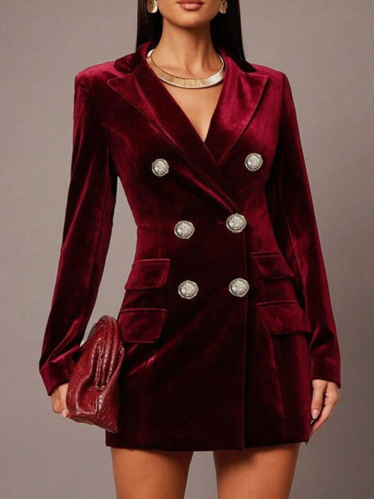 Velvet double breasted blazer dress full length styling