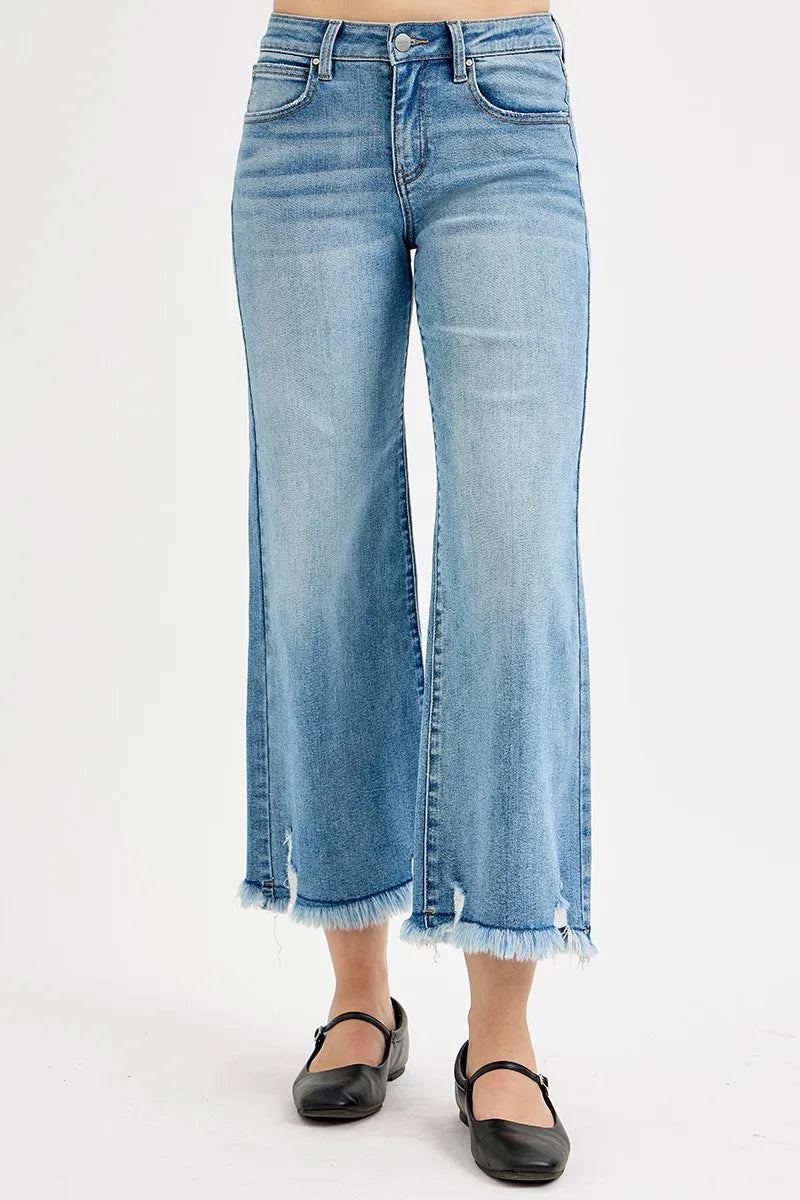 RISEN Full Size Mid Rise Crop Wide Leg Jeans Plus Size - Fashorio