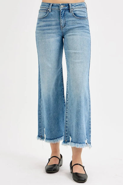 RISEN Full Size Mid Rise Crop Wide Leg Jeans Plus Size - Fashorio