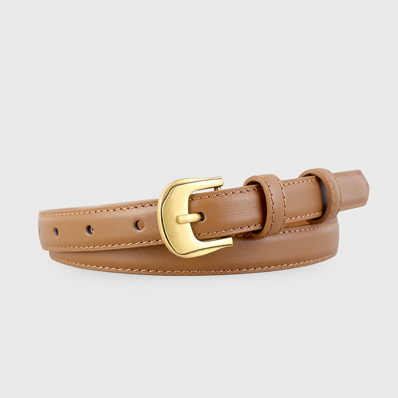 Caramel leather belt with gold buckle