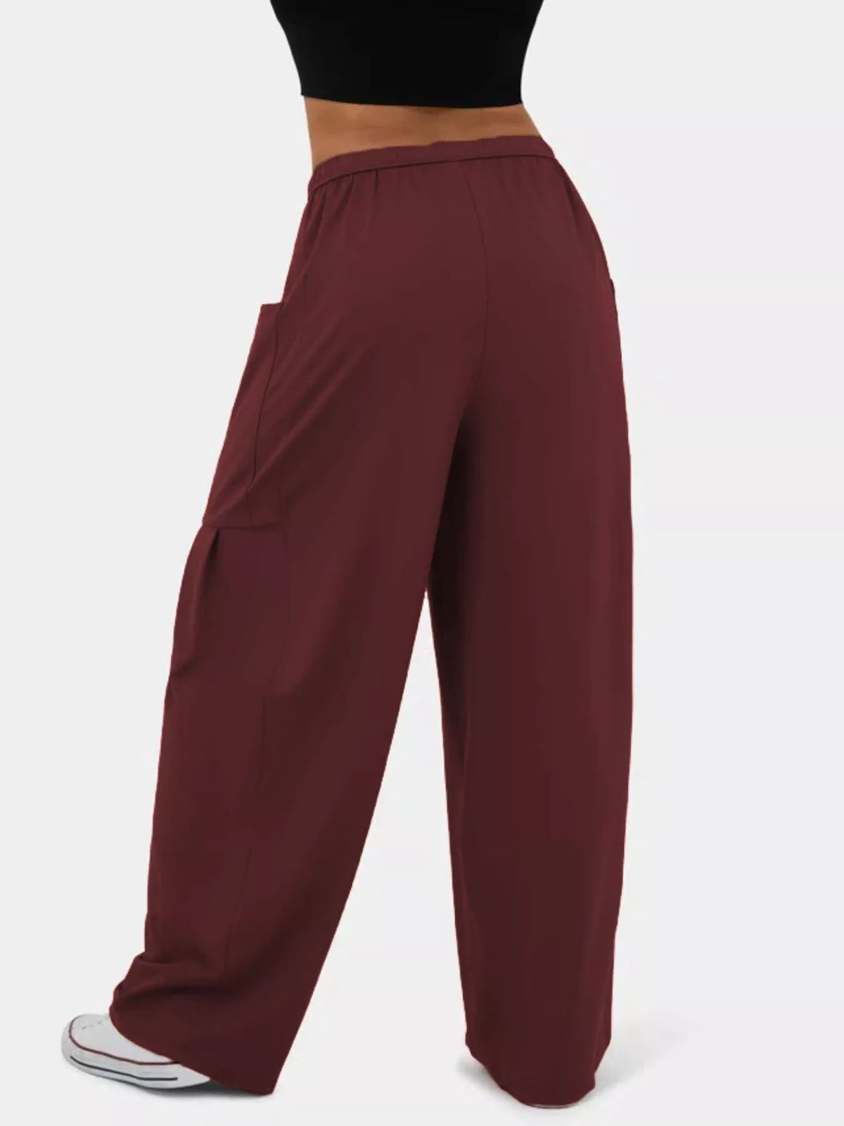 High waisted wide leg drawstring pants back view