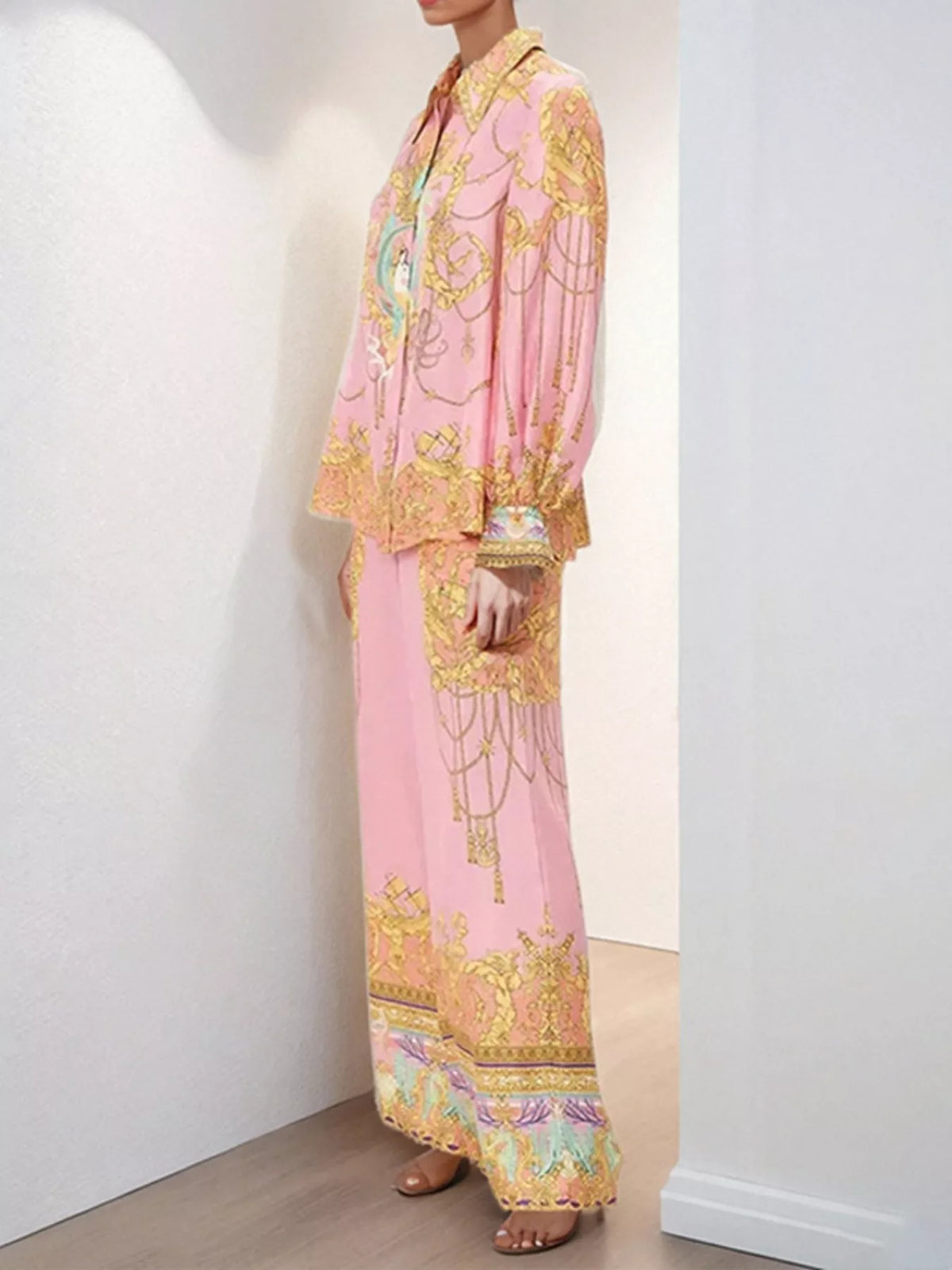 Coordinated printed pants set back view