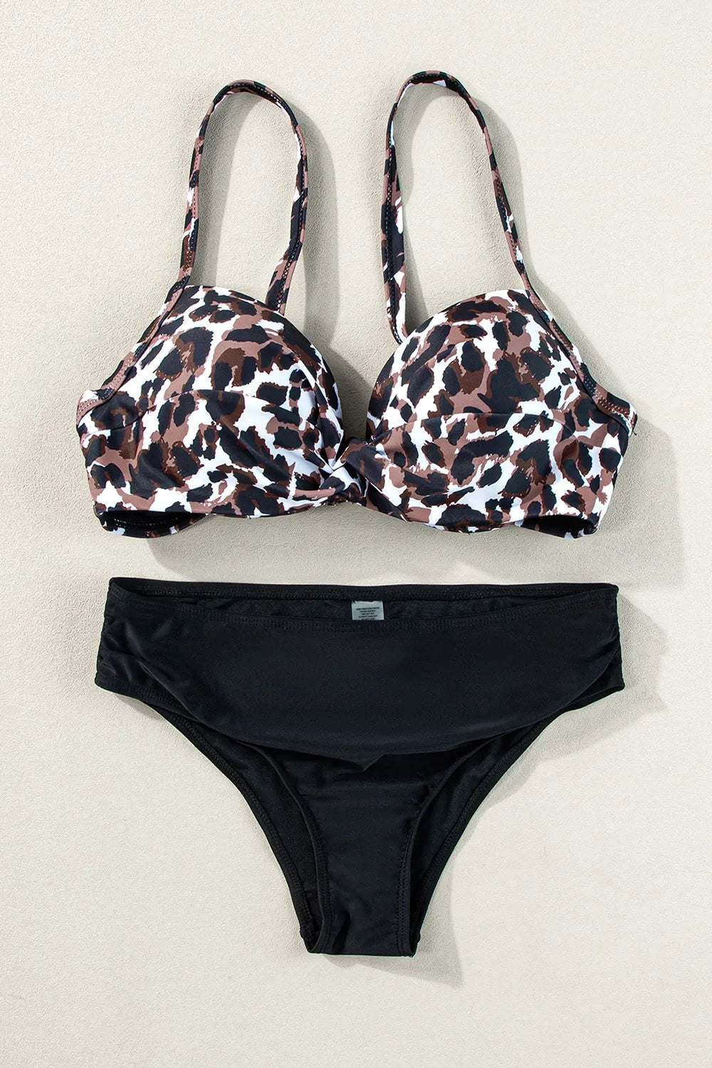 Leopard print bikini top sweetheart neckline detail