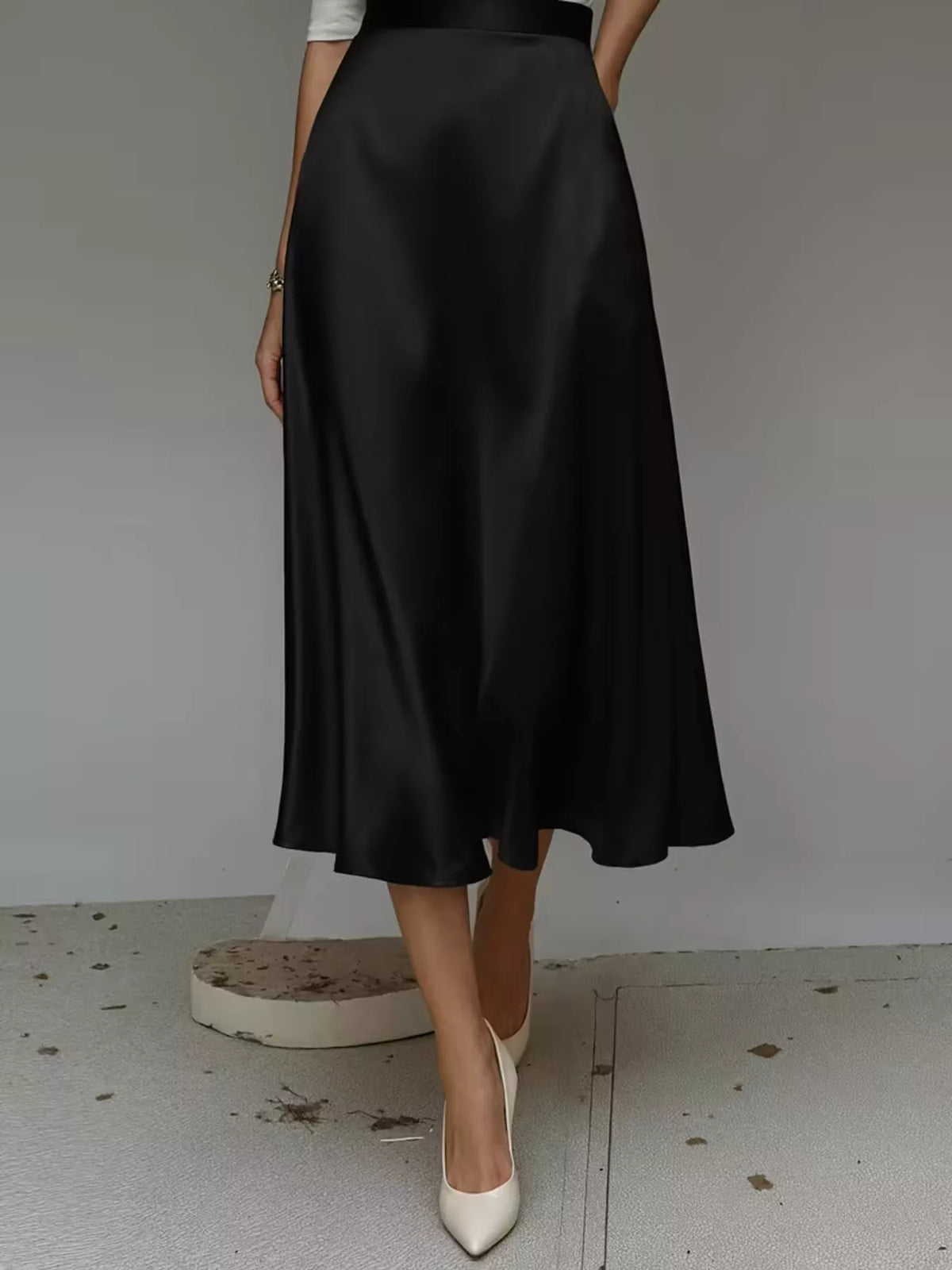 Satin midi skirt side view