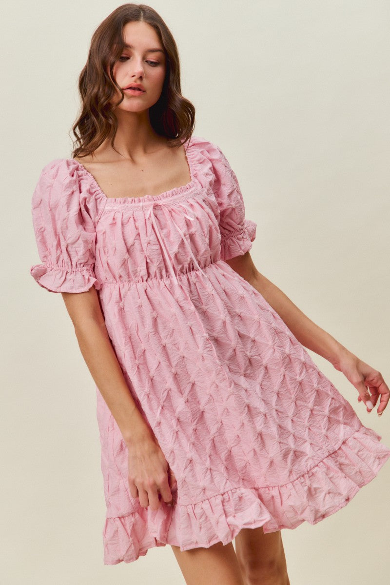 Textured Ruched Bust Mini Dress in Pink side view