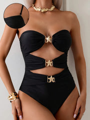 Cutout Sweetheart Neck One-Piece Swimwear Black - Fashorio