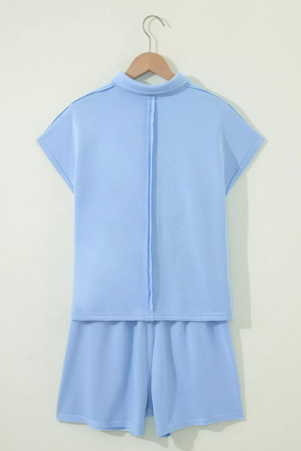 Polo collar shorts set button detail