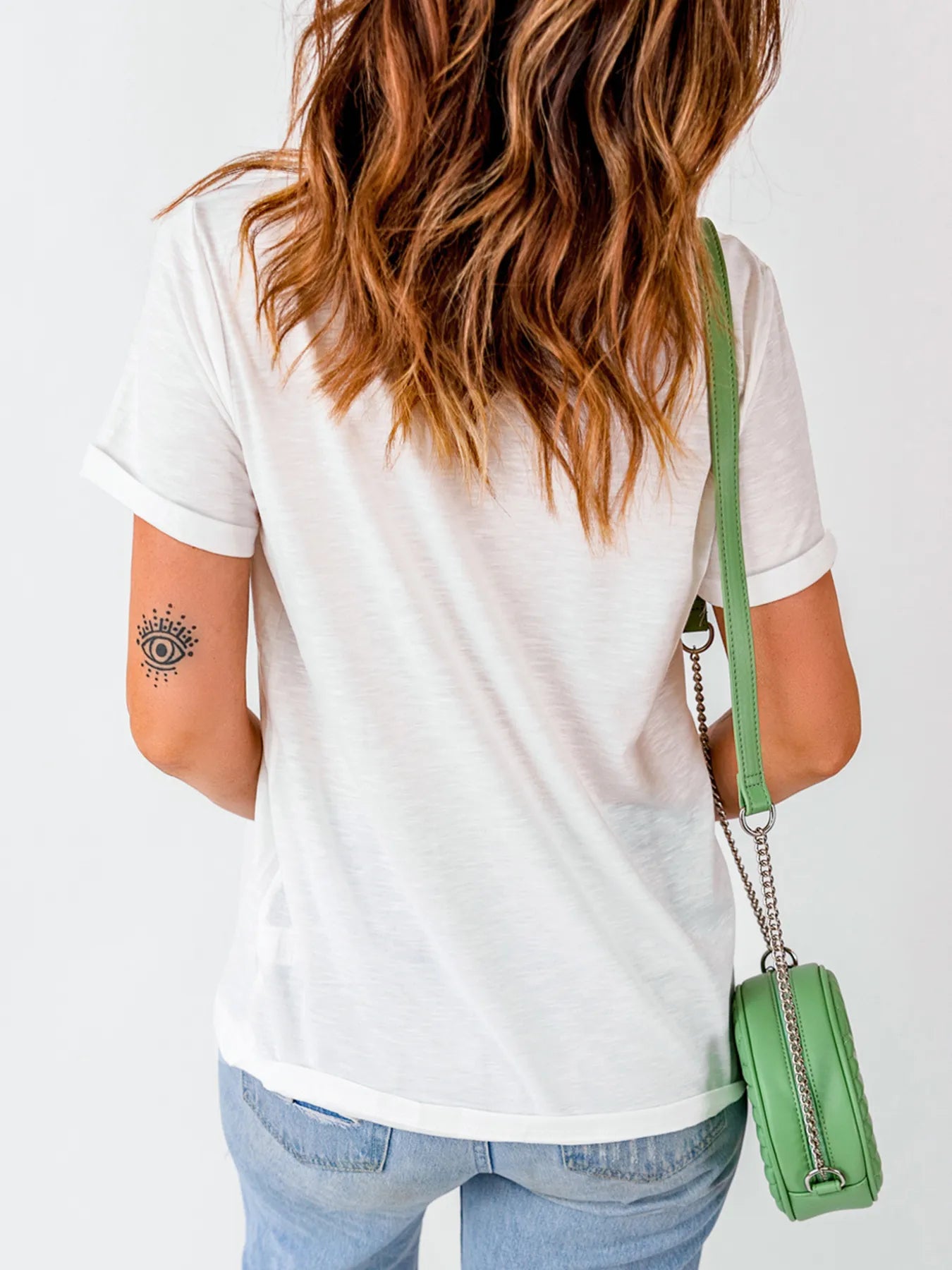 Checkered Bowknot Graphic Crew Neck T Shirt - Fashorio