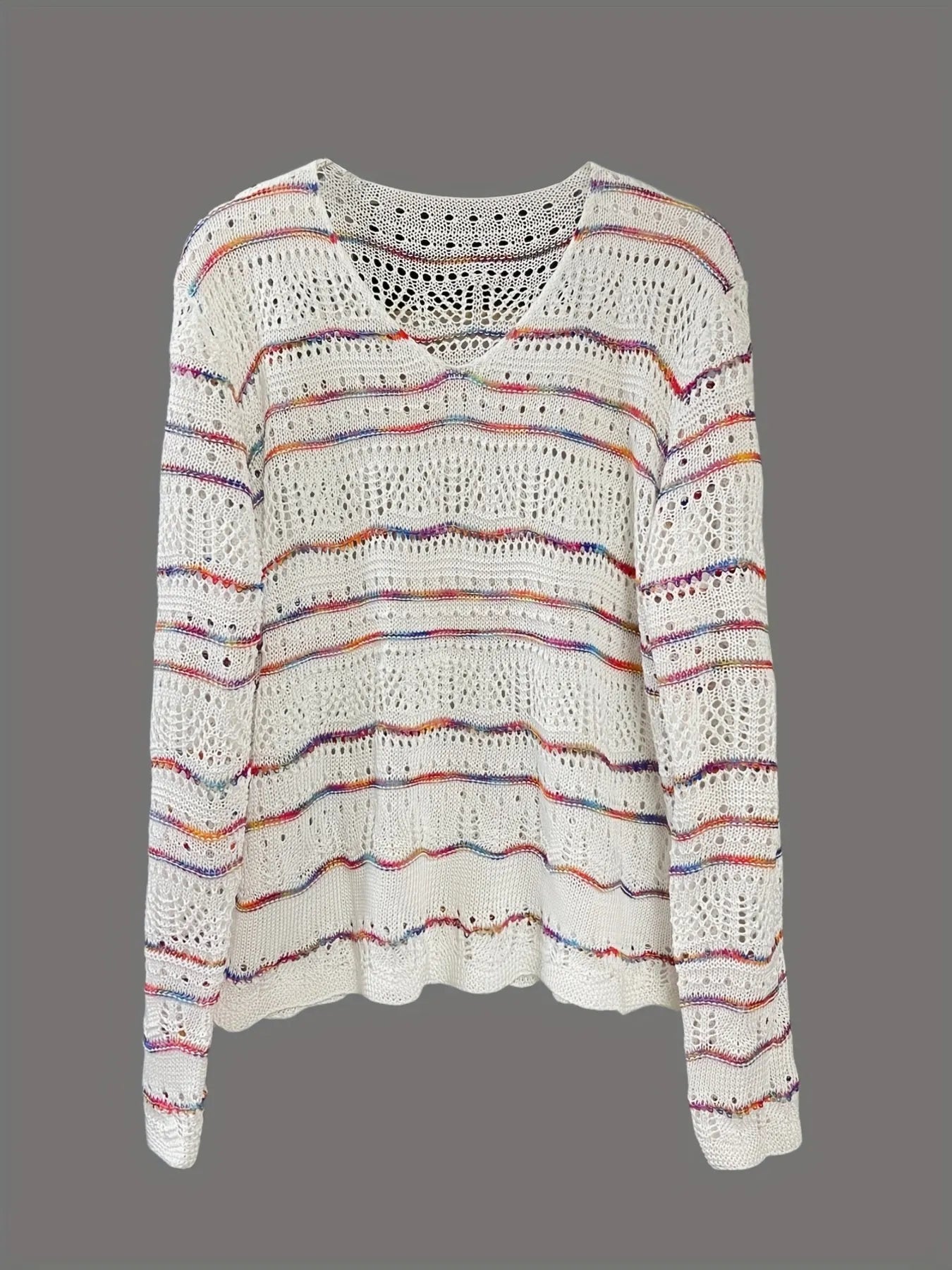 Openwork Long Sleeve Knit Top - Fashorio