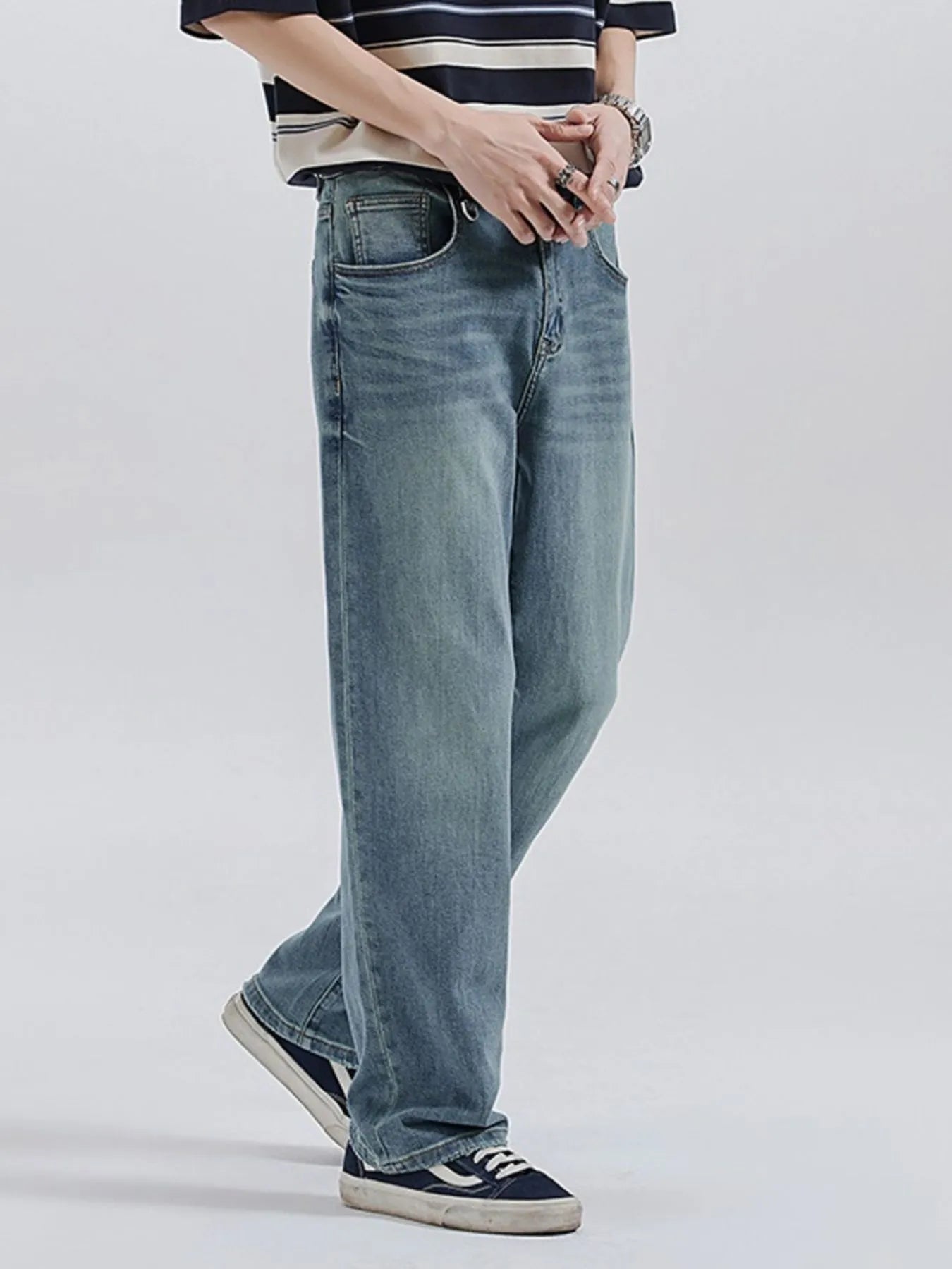 Men's Vintage Washed Relaxed Fit Straight Leg Jeans - Fashorio