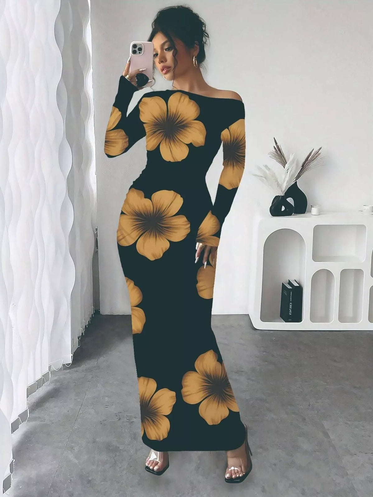 Floral one shoulder dress movement shot