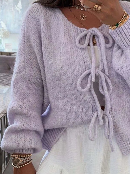 Cozy Bow-Tie Front Knit Cardigan - Fashorio
