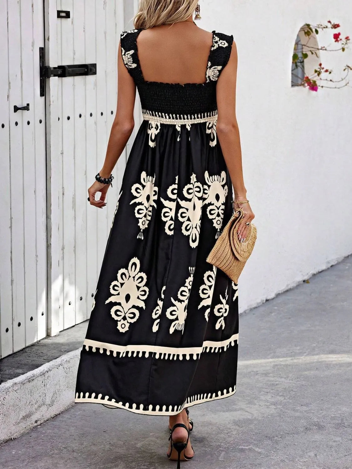 Smocked maxi dress skirt drape