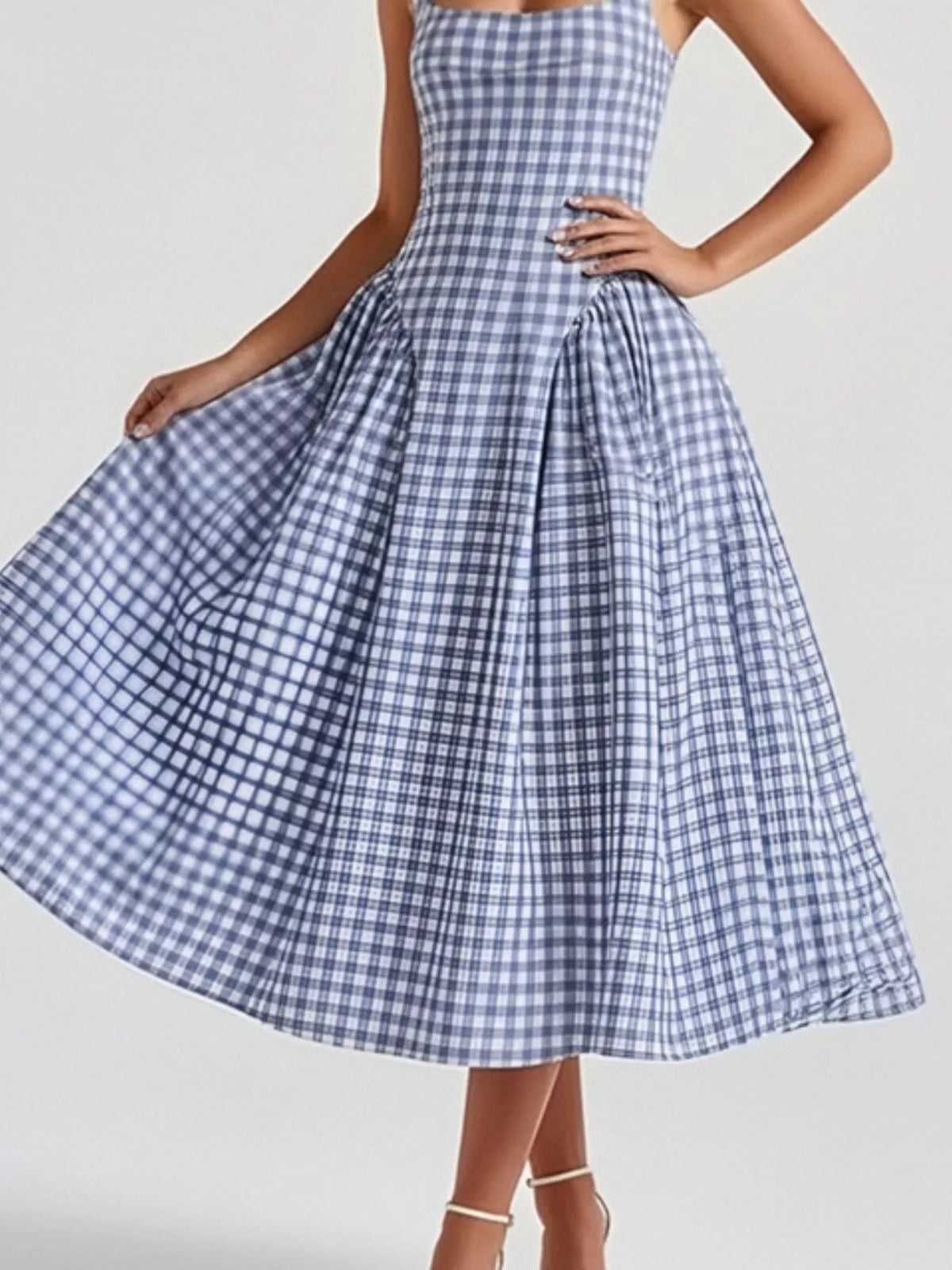 Plaid Square Neckline Midi Dress, view 18