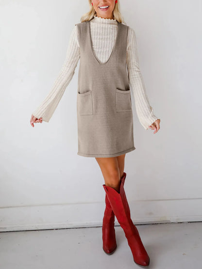 Sleeveless Knit Dress with Pockets - Fashorio
