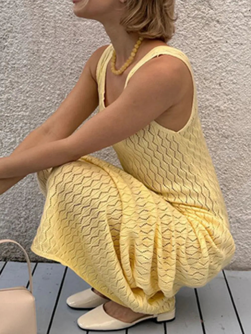yellow yellow openwork sleeveless maxi dress full length view
