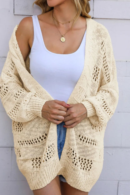 Openwork Open Front Long Sleeve Cardigan - Fashorio