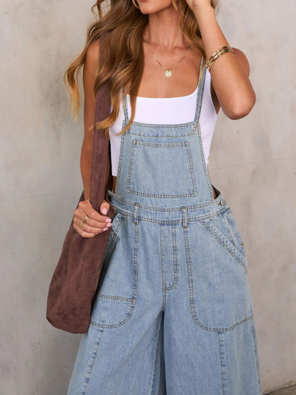 Relaxed denim overalls full length styling