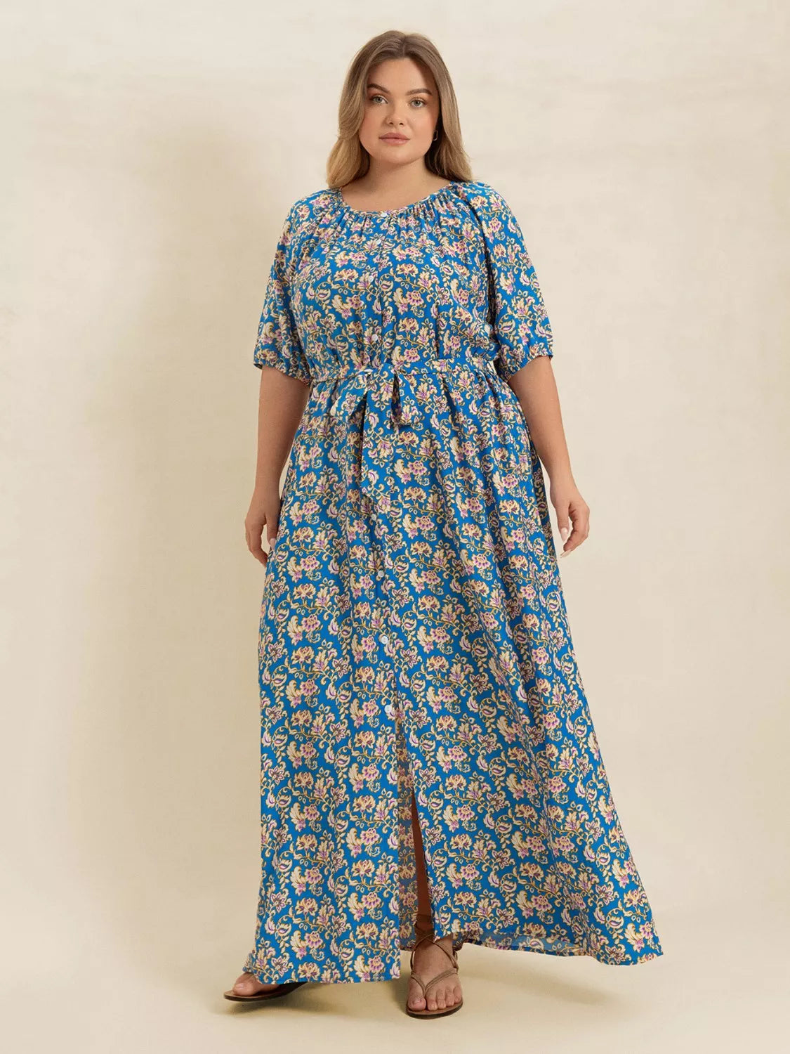 Plus size floral maxi dress side slit detail