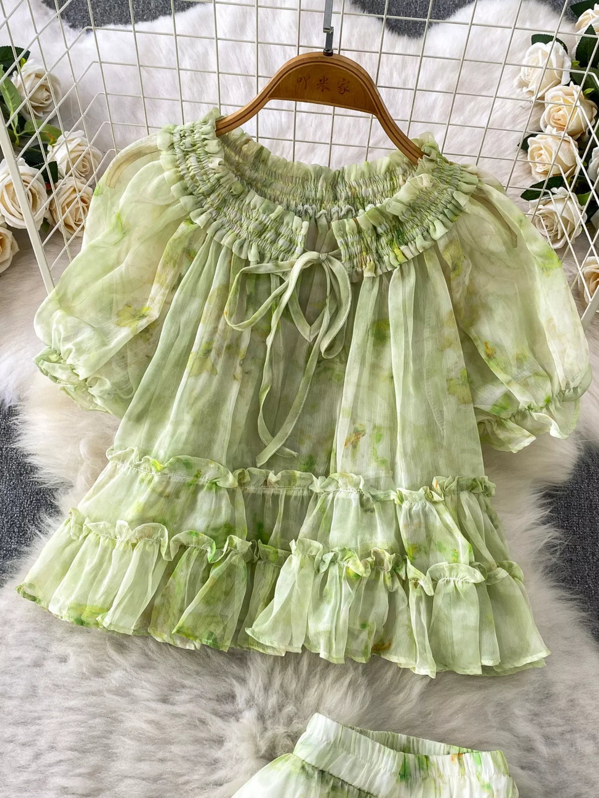 Floral two piece ruffle set side view