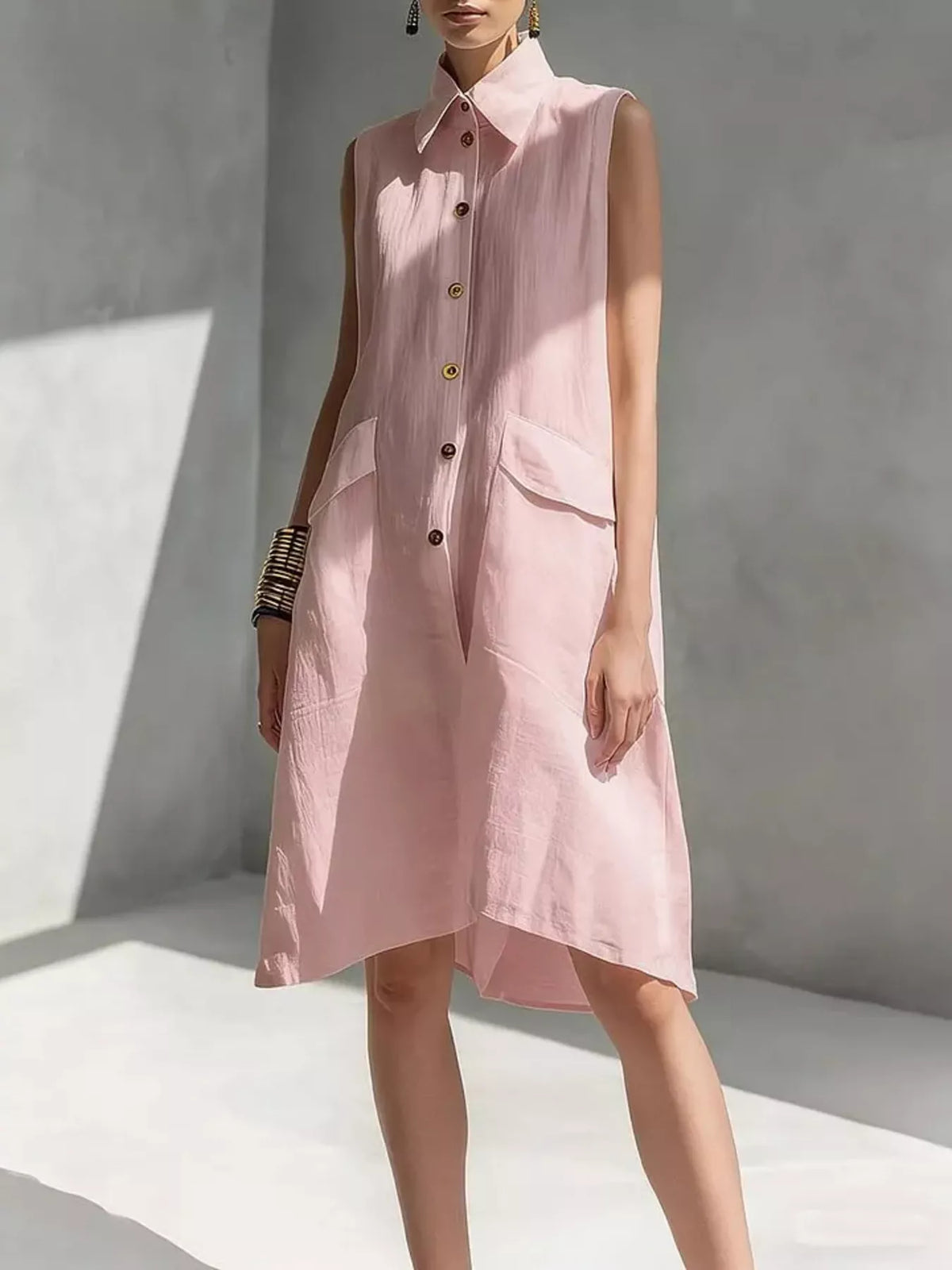 Button front dress sky blue color