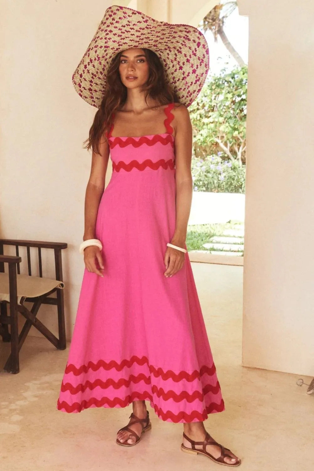 Hot pink wide strap dress side view