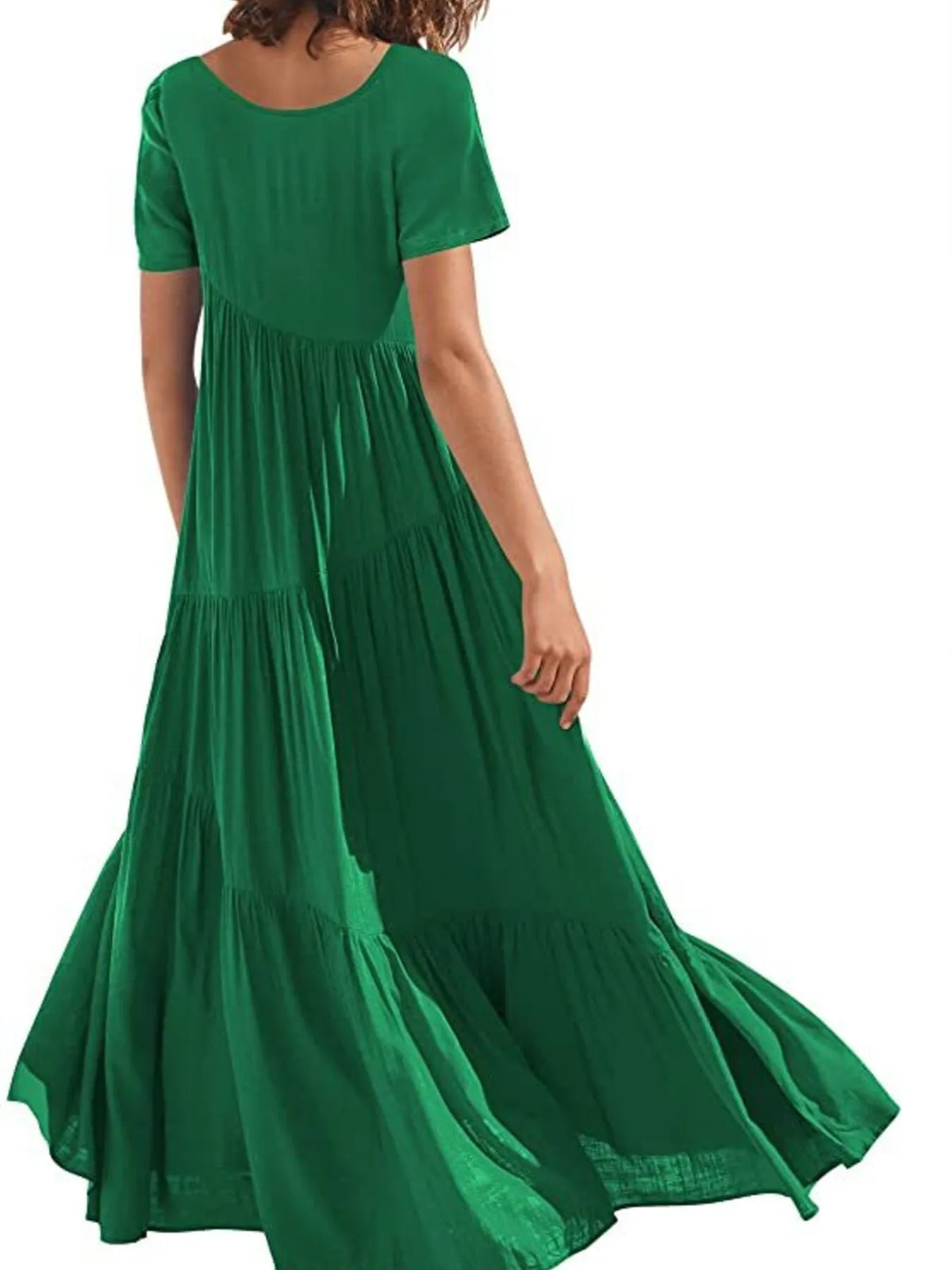 round neck tiered ruffle maxi dress skirt movement