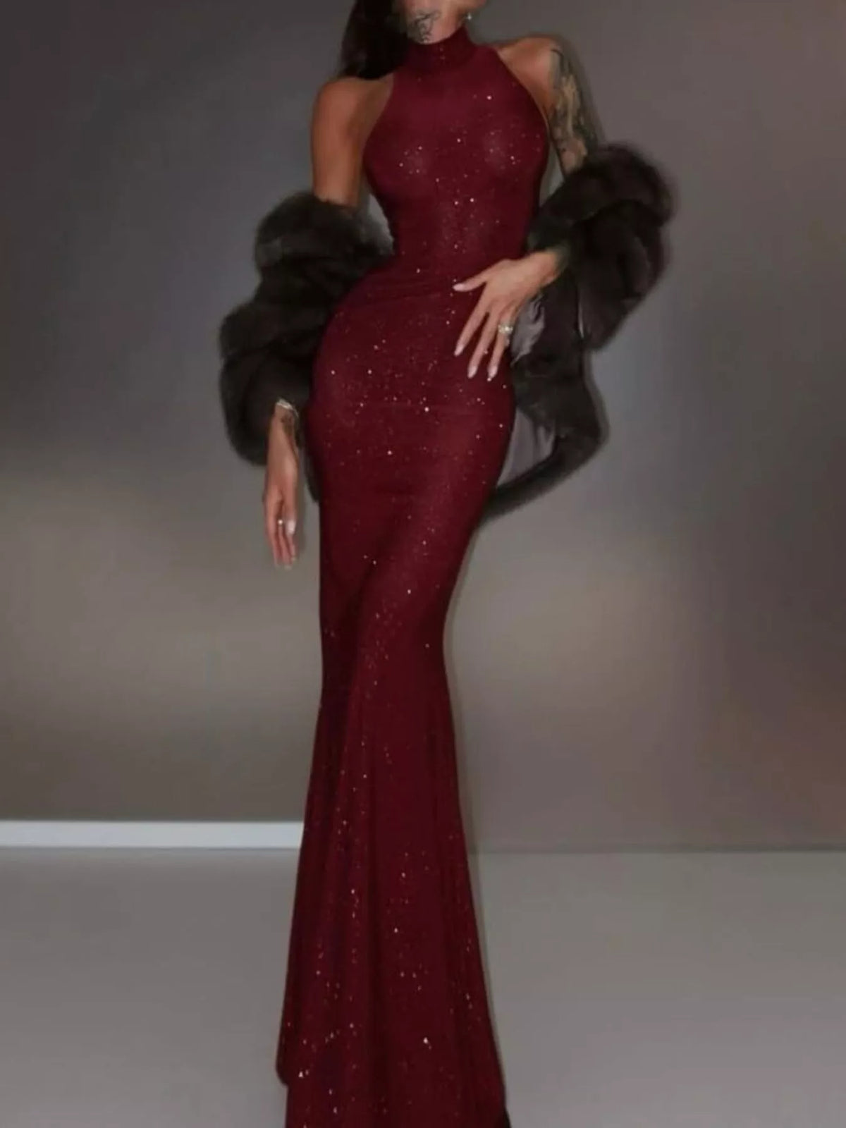 sequin sleeveless maxi dress flat lay