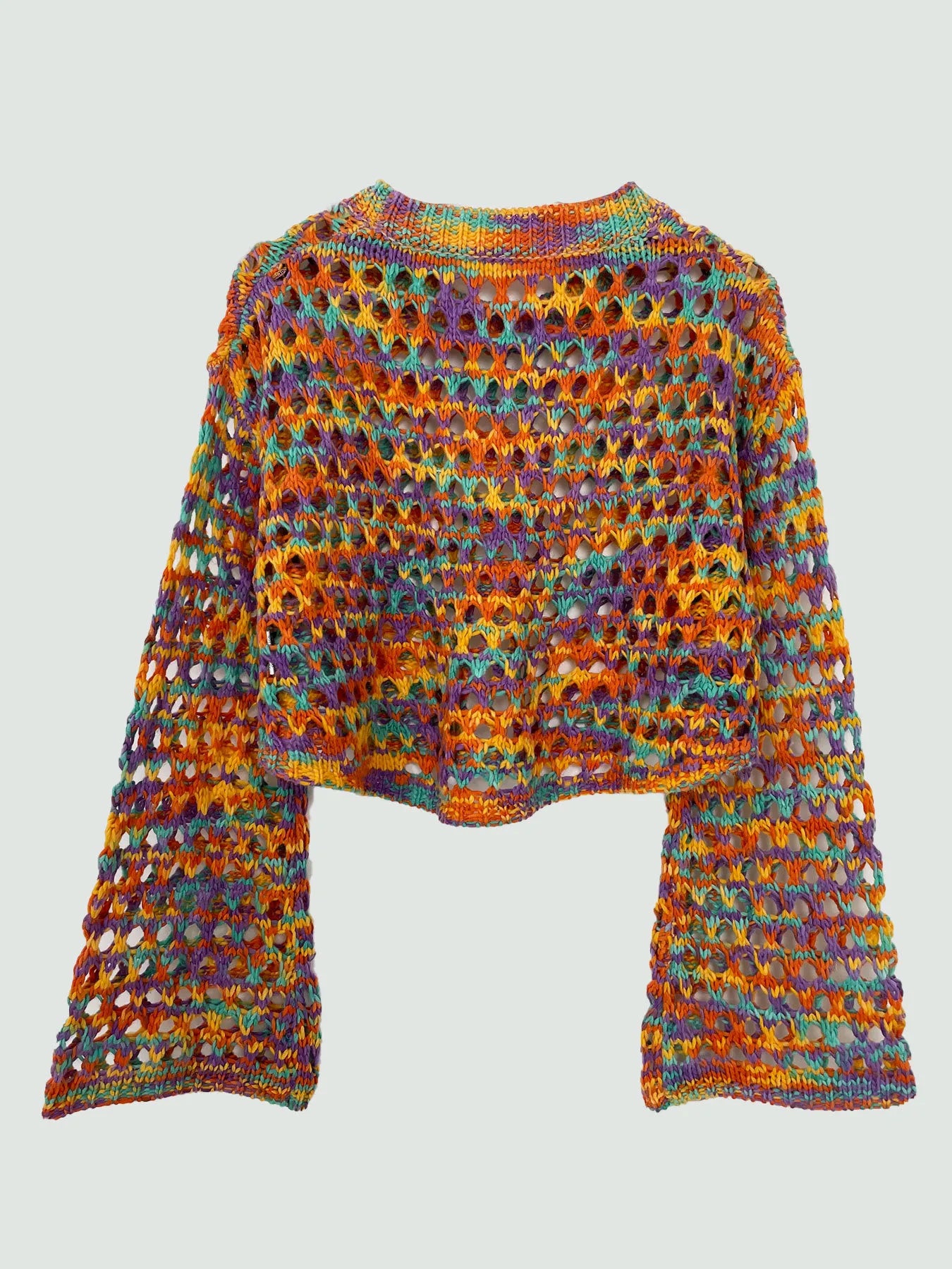 Rainbow Crochet Hollow Out Cropped Sweater - Fashorio