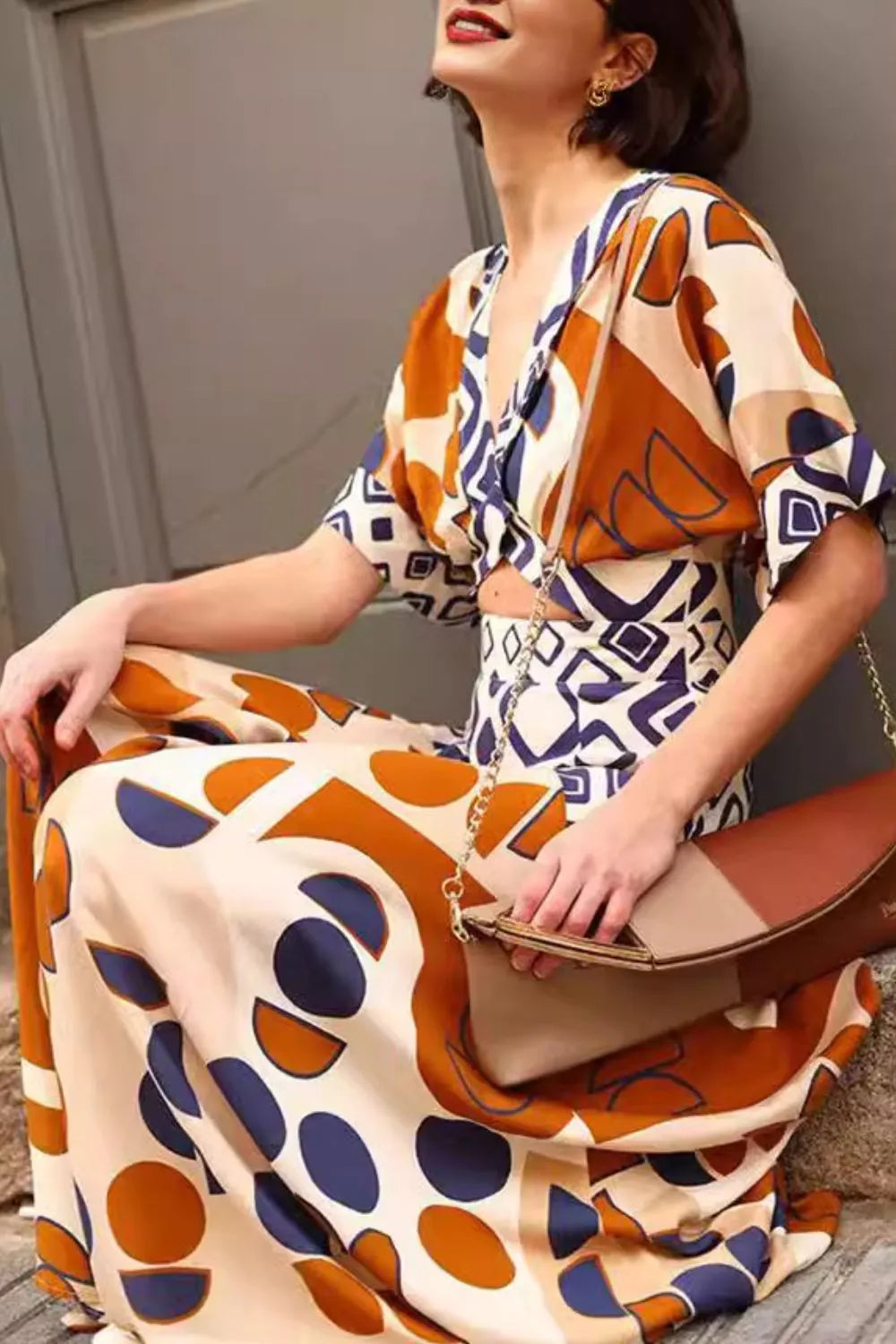 Geometric print maxi dress side view