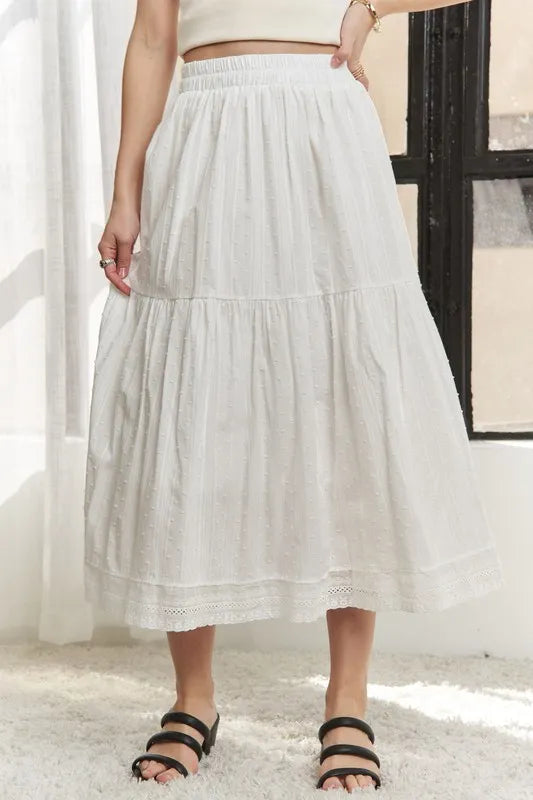 ADORA Elastic Waistband Tiered Midi Skirt - Fashorio