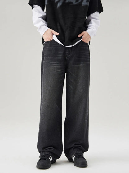 Men's Full Size Wide Leg Washed Baggy Jeans Plus Size - Fashorio