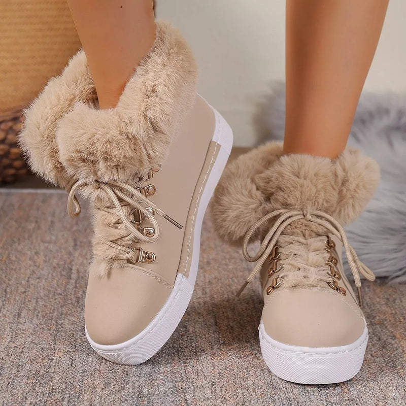 Fur lined round toe platform boots side profile