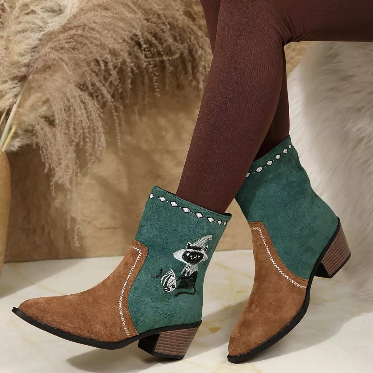Western Cowboy Boots with Embroidered Design full length view