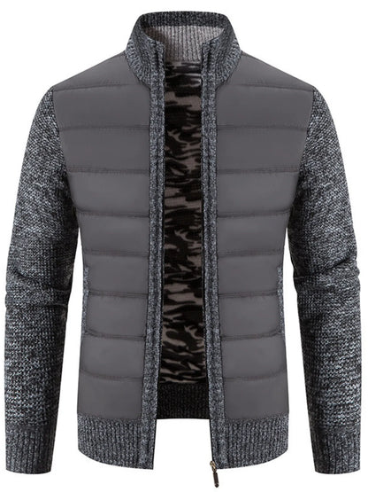 Men's Plus Size Quilted Knit Bomber Jacket with Stand Collar Gray - Fashorio