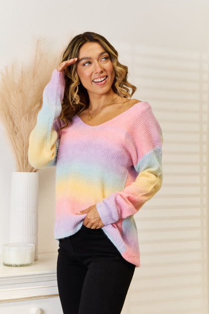 Angel Wings Gradient V-Neck Sweater - Fashorio