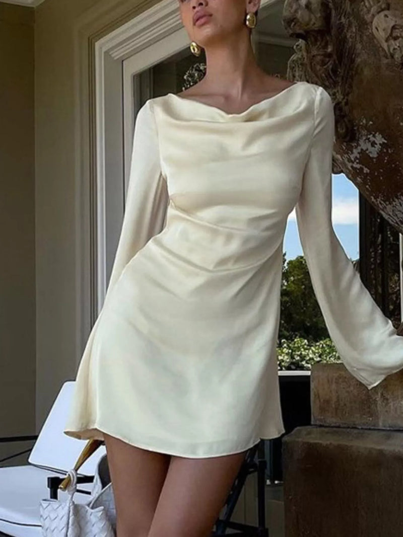 Backless long sleeve mini dress front view