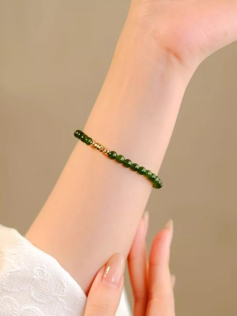 Dark green agate beaded bracelet front view