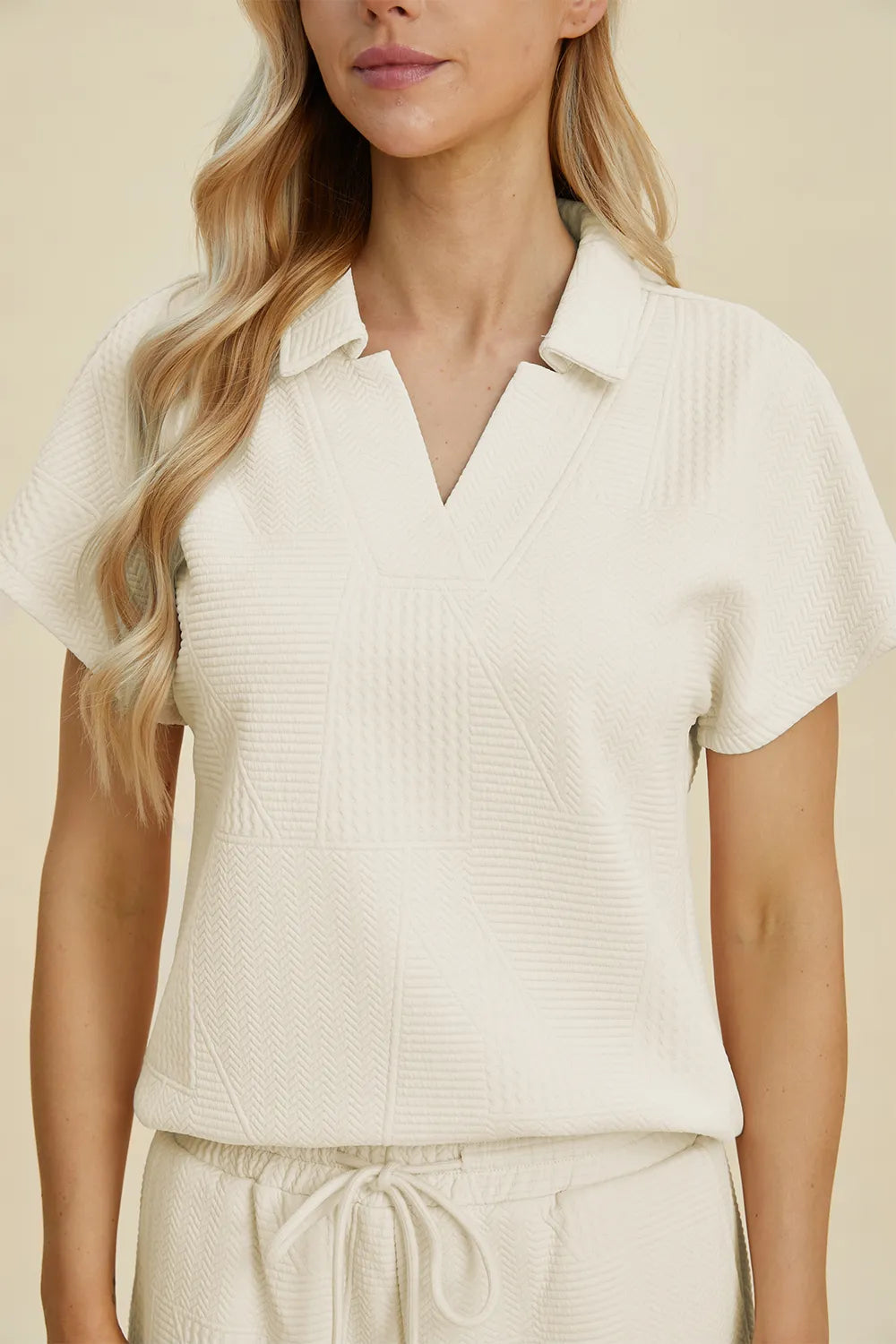 Double Take Full Size Collared Neck Short Sleeve Top and Pants Set - Fashorio