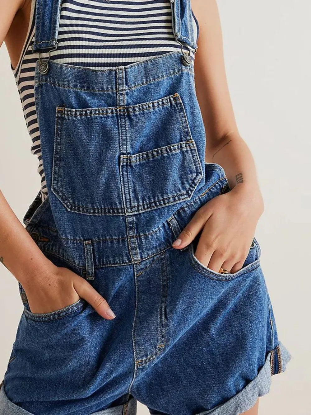 Wide Strap Square Neck Denim Overalls - Fashorio