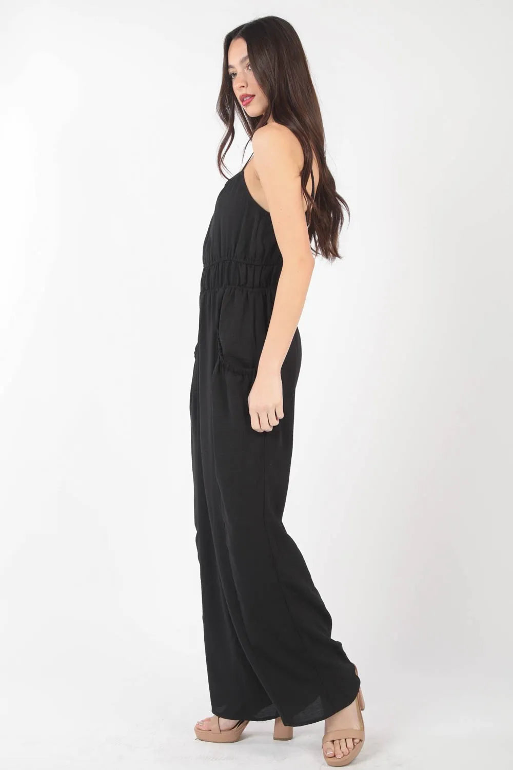 Pintuck Detail Woven Sleeveless Jumpsuit side view