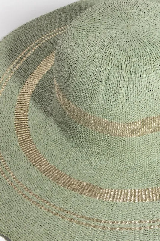 Fame Metallic Accent Trim Floppy Sun Hat - Fashorio