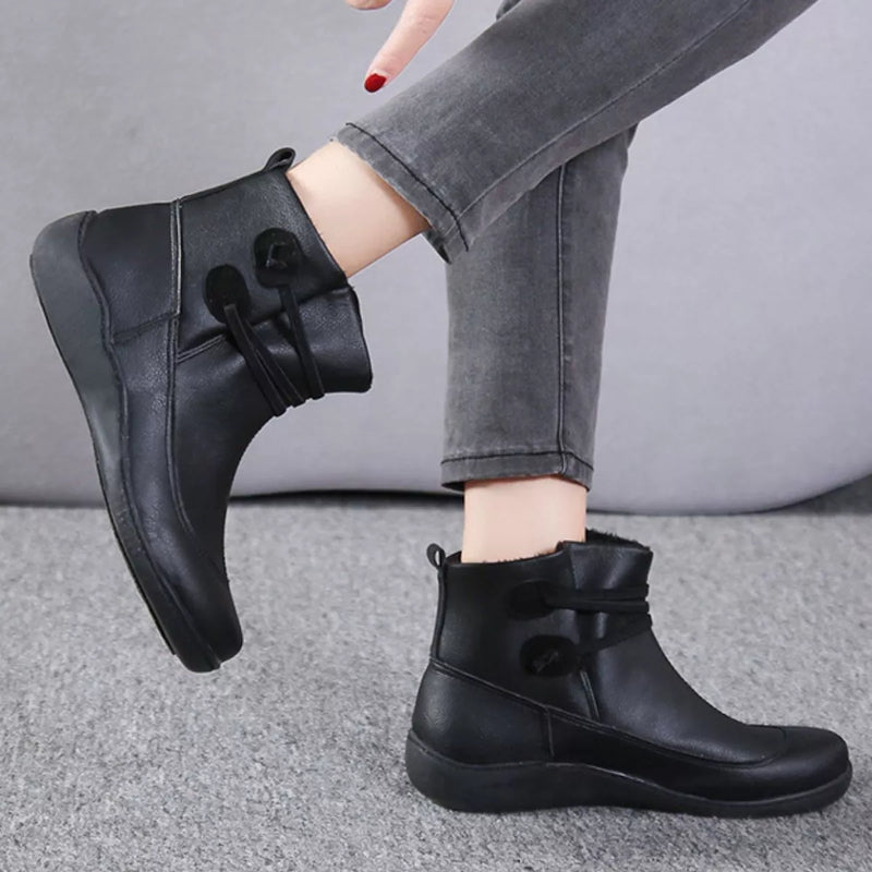 black button detail ankle boots front view