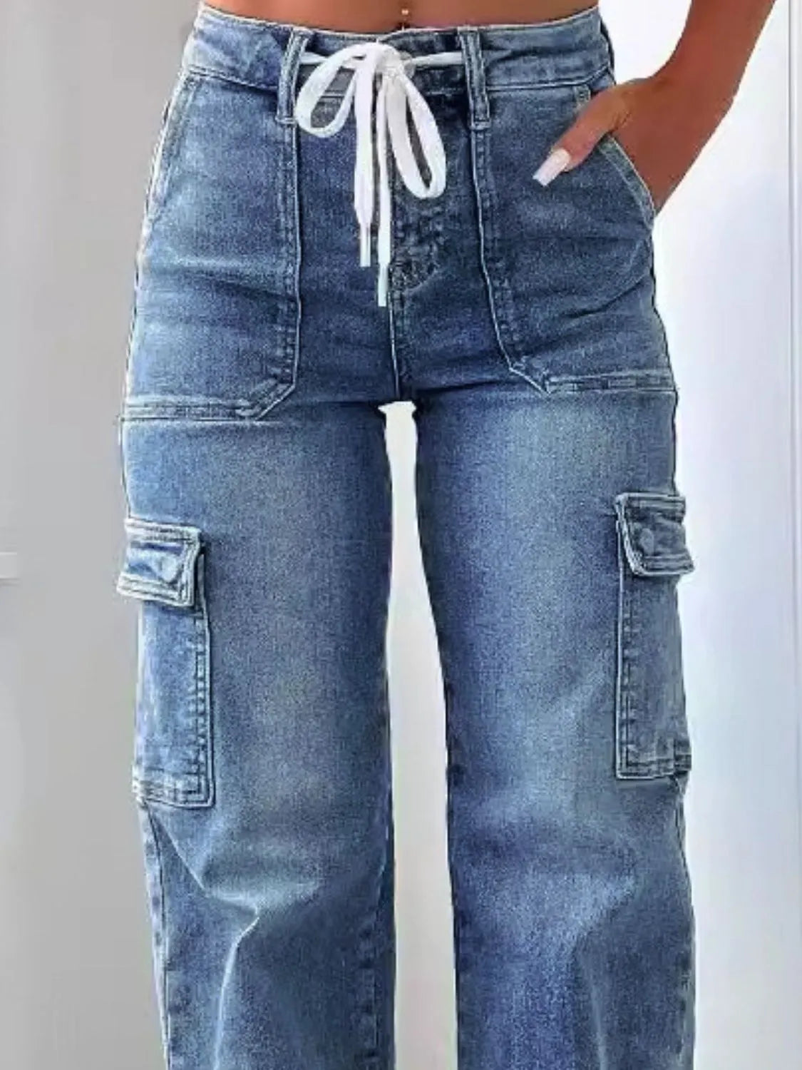 Full length styling of straight leg jeans