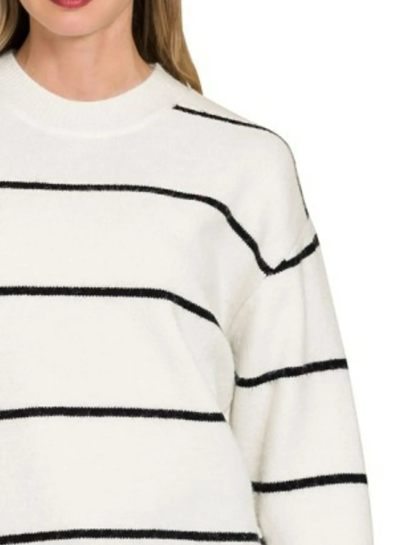 Zenana Round Neck Stripe Sweater - Fashorio