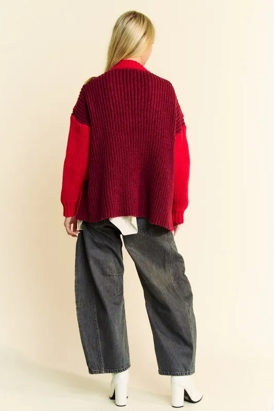 Davi & Dani Cable-Knit Color Block Open Front Cardigan - Fashorio
